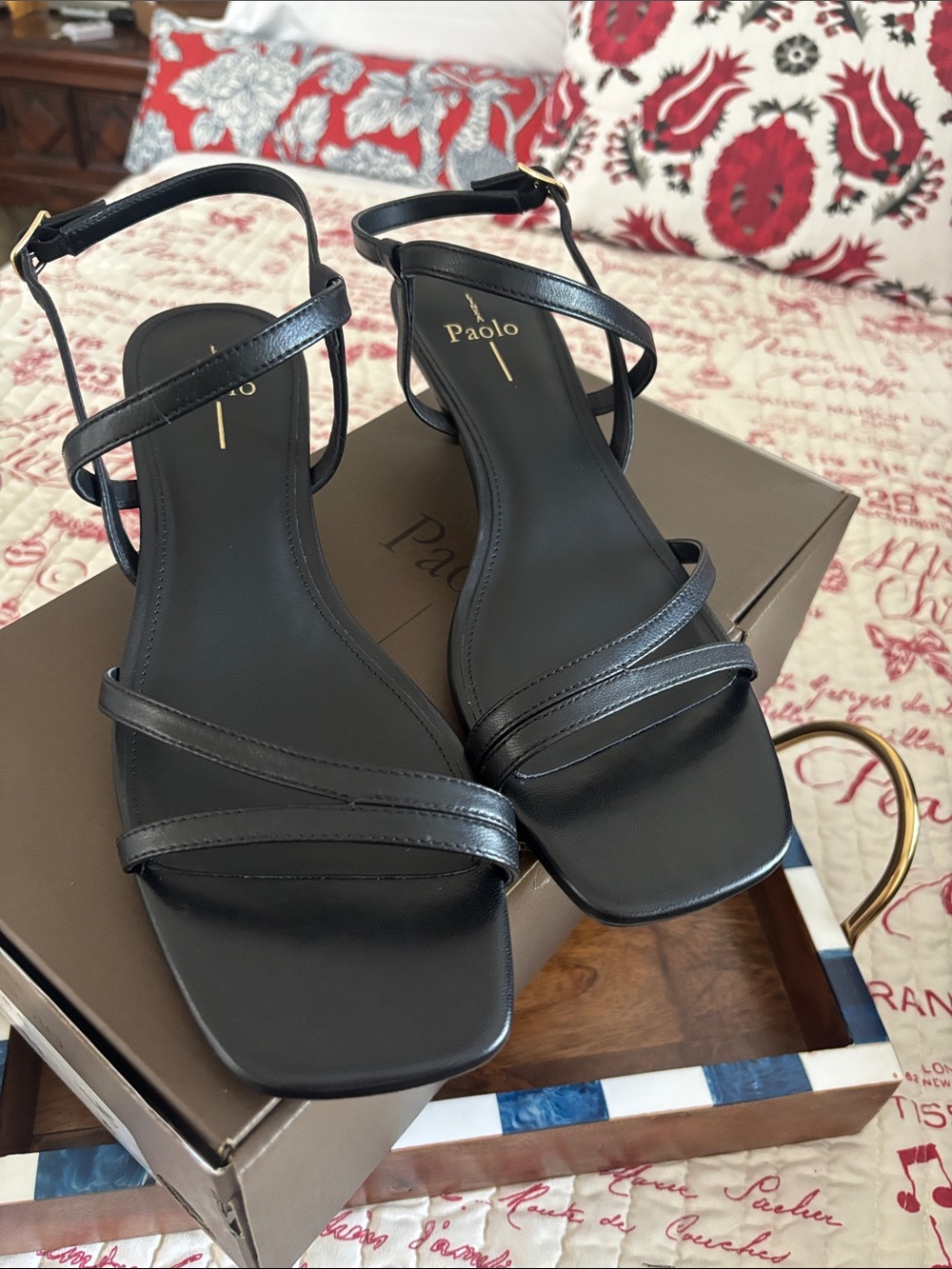 NWT Linea Paolo Black Strappy Square-Toe Sandals with Ankle Strap. SZ 11M